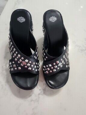 Harley-Davidson Black Studded Slide Mules